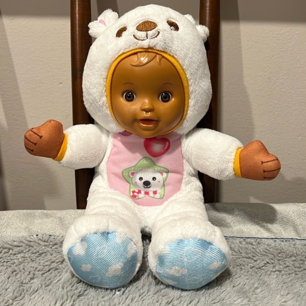 Adorable White and Blue Plush Baby Doll